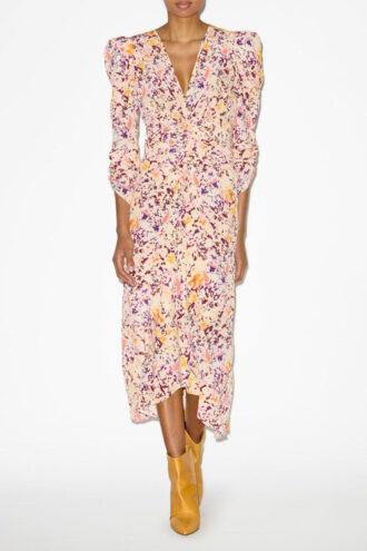 Albini Midi-Kleid aus Seidenmischung mit Raffungen