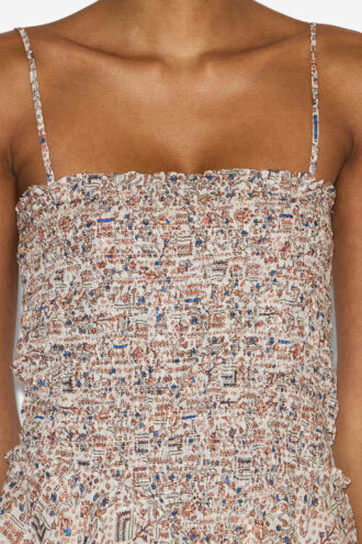 Anka Leichtes Baumwollkleid mit Smokarbeit und Print Anka Leichtes Baumwollkleid mit Smokarbeit und Print