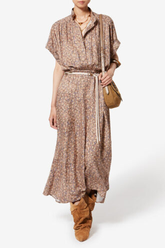 Ansley Langes Kleid aus floralem Seidenjacquard