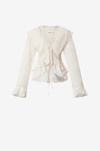 Damya Bluse aus Baumwoll- und Leinen-Gaze mit Rüschen