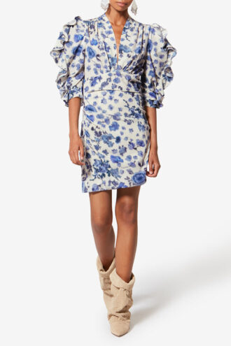 Doris Kurzes Kleid aus bedruckter Stretch-Seide