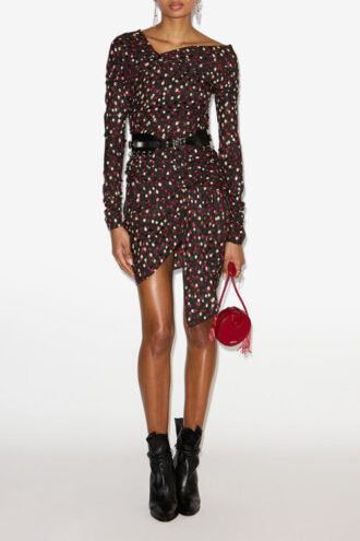 Elara Drapiertes Seidenkleid mit Print
