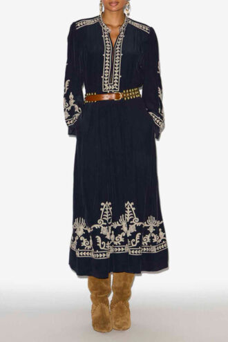Feliana Langes besticktes Kreppkleid