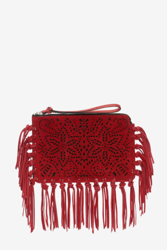 Flache Clutch-Tasche aus Leder mit Fransen