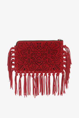 Flache Clutch-Tasche aus Leder mit Fransen