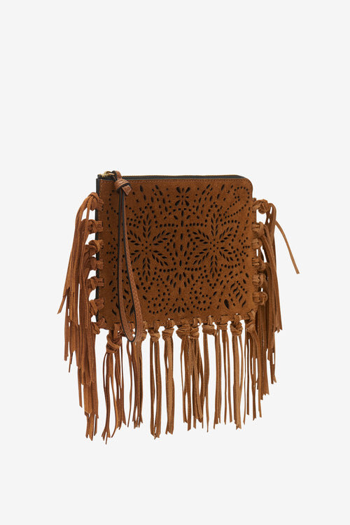 Flache Clutch-Tasche aus Leder mit Fransen Flache Clutch-Tasche aus Leder mit Fransen