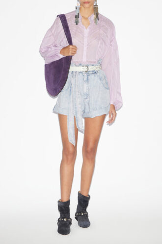 Gelma Bluse aus einfarbigem Baumwollvoile und Spitze Gelma Bluse aus einfarbigem Baumwollvoile und Spitze