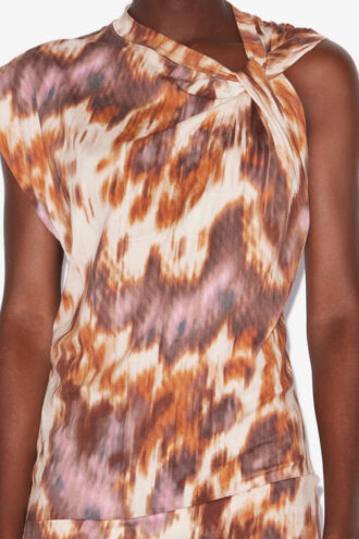 Leany Asymmetrisches Jersey-T-Shirt-Kleid mit Wasserfarben-Print