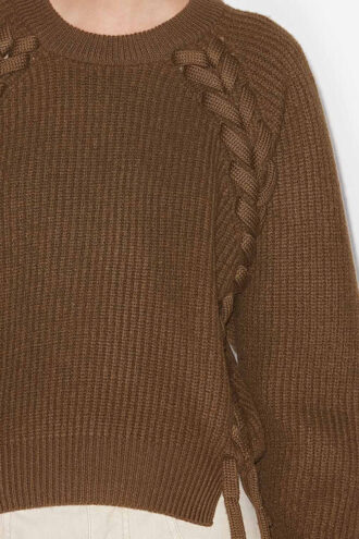 Noelia Pullover aus gerippter und geflochtener Merinowolle Noelia Pullover aus gerippter und geflochtener Merinowolle