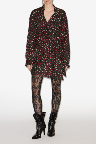 Ora Drapiertes Seidenkleid mit Polka-Dot-Print