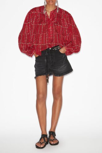 Salika Bedruckte und geraffte Baumwollvoile-Bluse