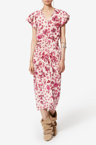 Terenae Bedrucktes Midi-Kleid aus Stretch-Seide