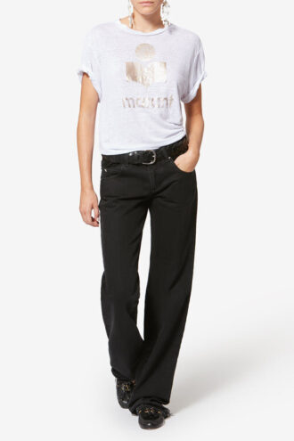 Zewel Einfarbiges Leinen-T-Shirt mit Logo