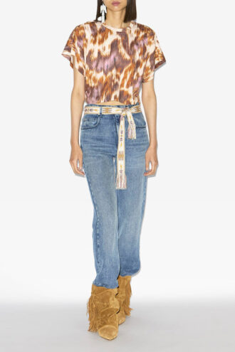 Zilia Kurzes Baumwoll-T-Shirt mit Wasserfarben-Print