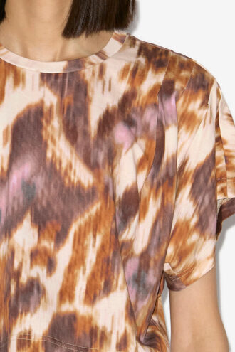 Zilia Kurzes Baumwoll-T-Shirt mit Wasserfarben-Print